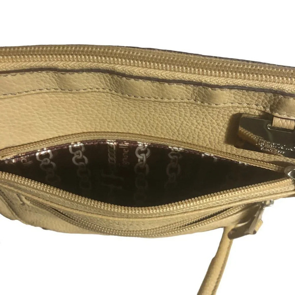 TIGNANELLO Women's Tan Genuine Pebble Leather Multi Pockets Handbag Crossbody - Picture 6 of 10